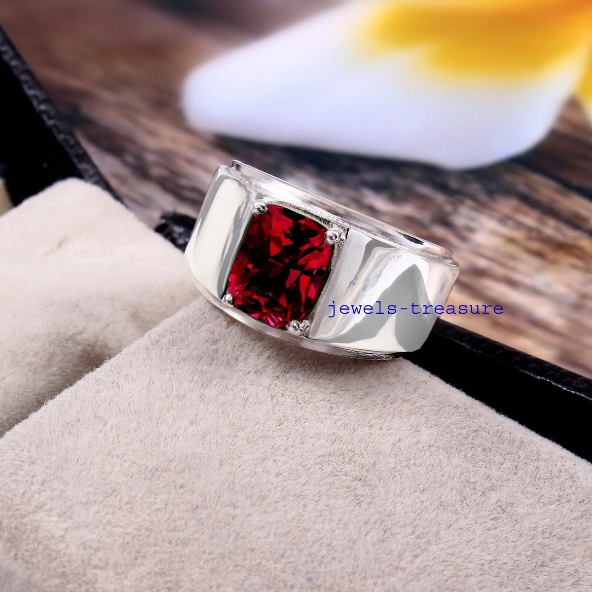 Natural Garnet Gemstone with 925 Sterling Silver Ring for Men s 2341