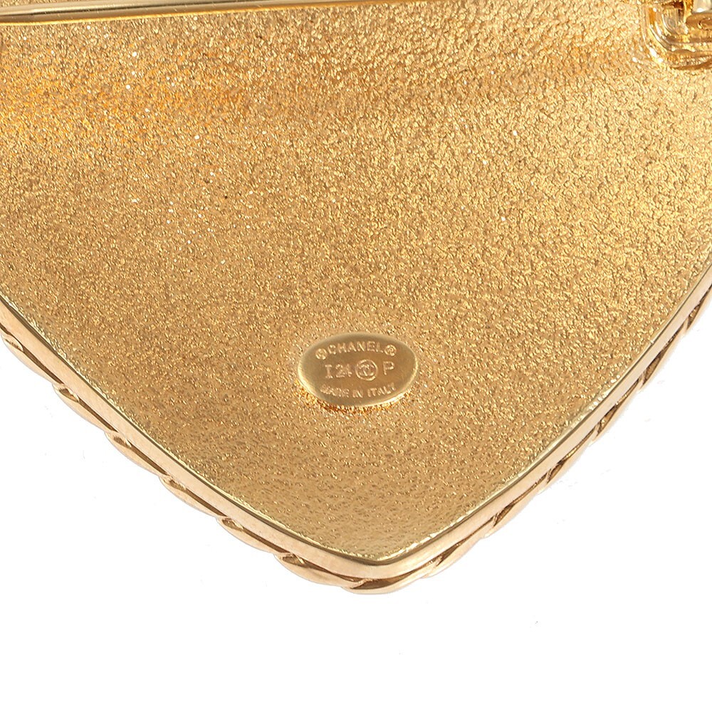 Chanel Coco Mark Heart Denim Brooch Blue x Gold I24P GP