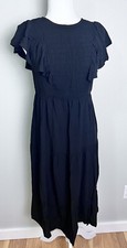 Old Navy Black Ruffle Dress Black Summer Sun Midi Sz Small NWT