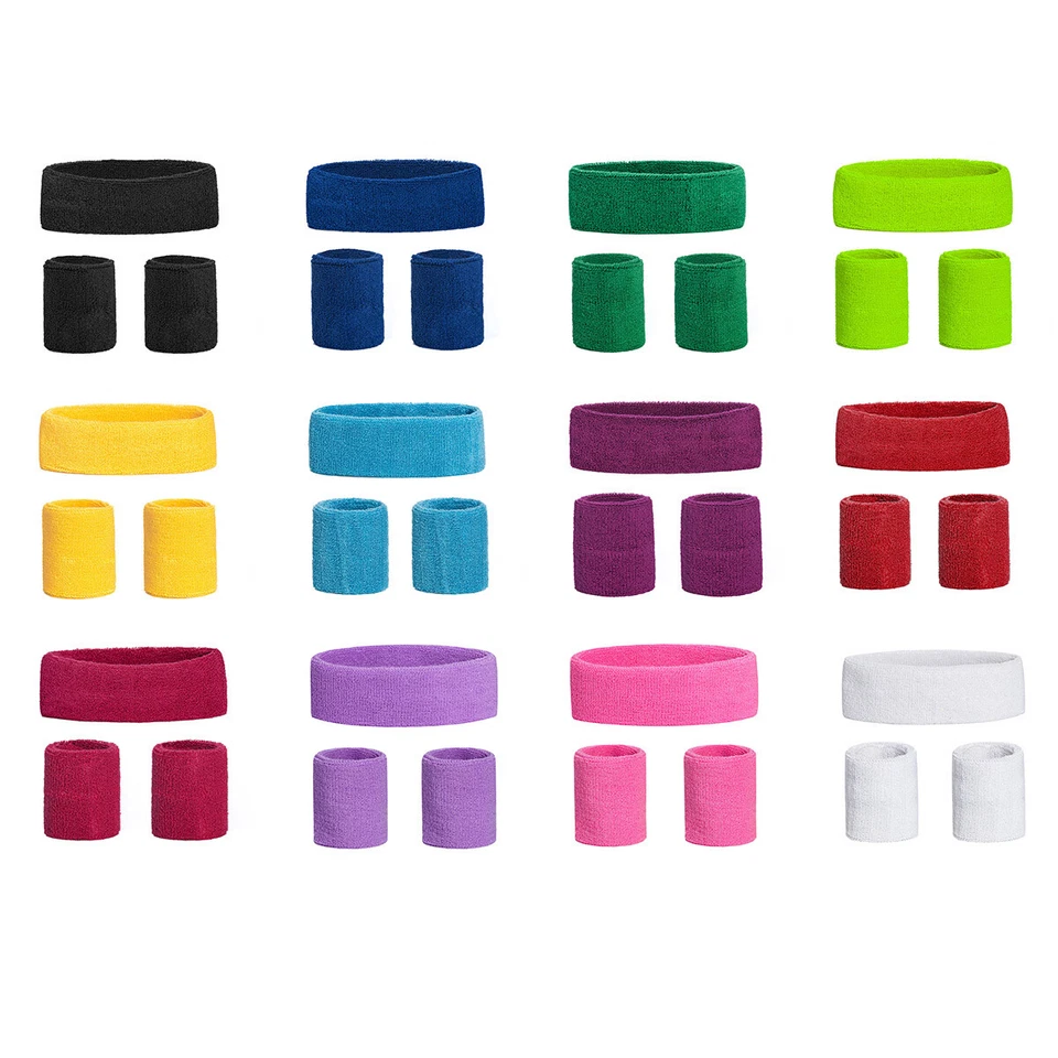 KOSTÜMPLANET Schweißbänder 3-er Set 80er Jahre Kostüm Aerobic Stirnband Armband Schweißband