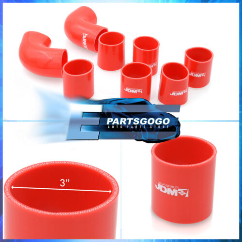 3" Aluminum Intercooler 90/120/135° Degree Piping Kit Black + Clamp Couplers Red - Picture 3 of 6