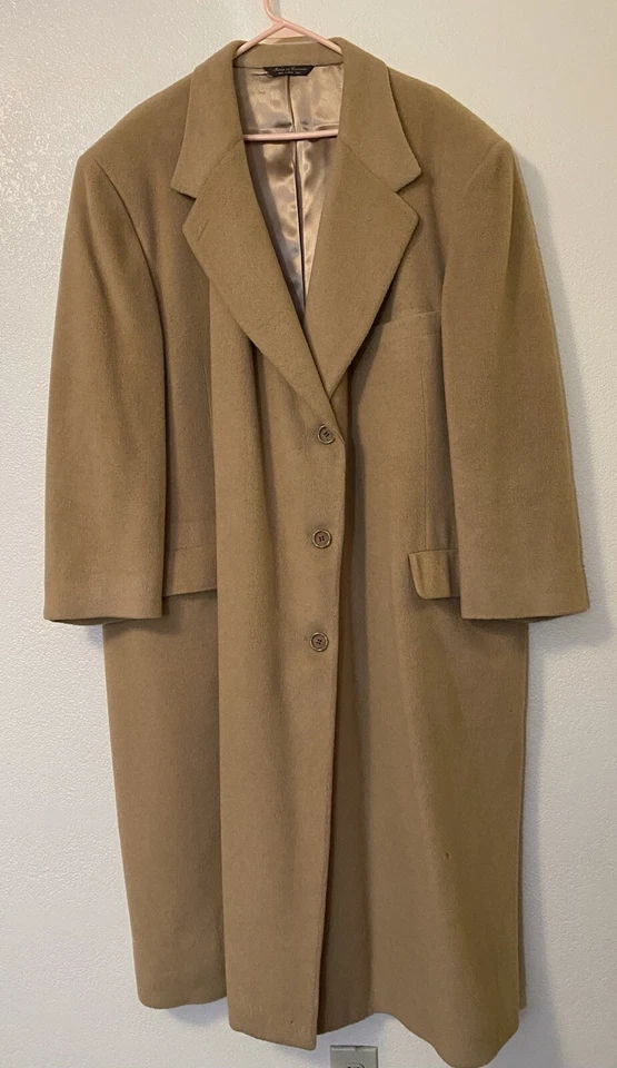 Abrigo largo tostado para hombre Neiman Marcus 100 % pelo camel hecho en Canadá talla 54 Foto 2 de 4