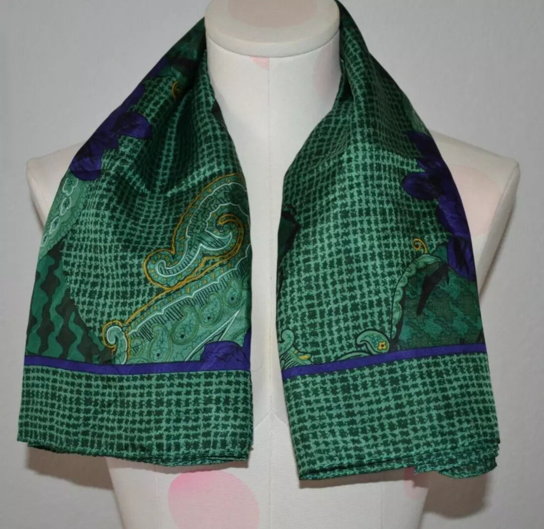 Foulard Christian Dior en soie VERT BLEU imprimé floral vintage de Corée 30
