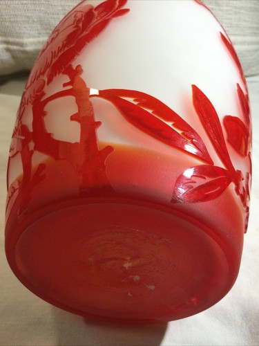 Vintage Peking chinesische Kunst Glas Kamee Stil Vase rubinrote Pfingstrose 11" atemberaubend - Bild 15 von 24