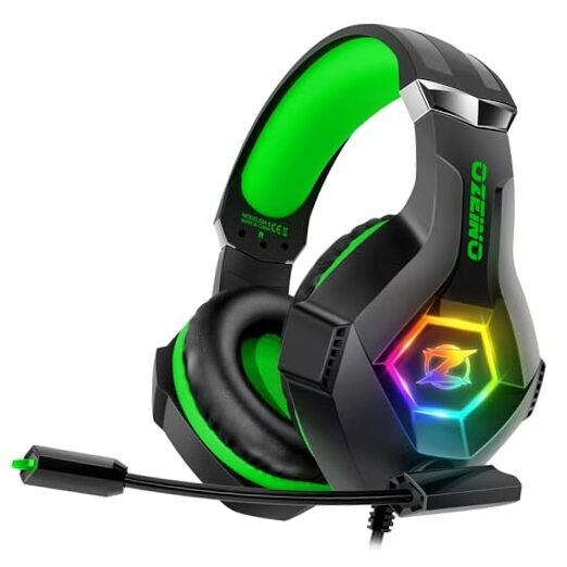 Wireless Gaming Headset for PC PS4 PS5 Xbox with Green LEDs and Noise Cancelling Mic-image