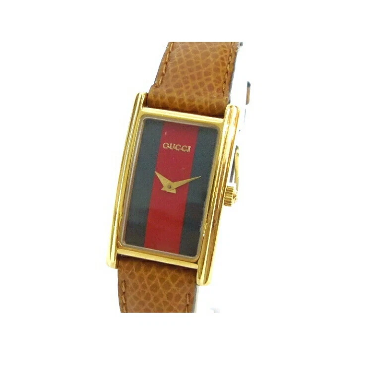 Montre GUCCI édition carrée ceinture cuir marron 2600L rouge vert édition occasion