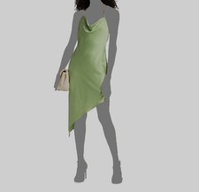 $396 Alice + Olivia Women Green Satin Asymmetrical Cowl Halter Slip Dress Size 6