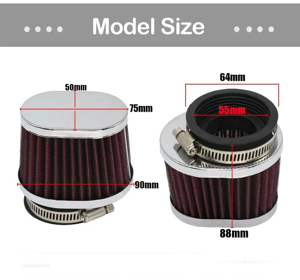 2 Pcs Motorcycle Engine Filter Air Filters For Motocross Carburetor Cleaner 55mm - Image 2 of 4