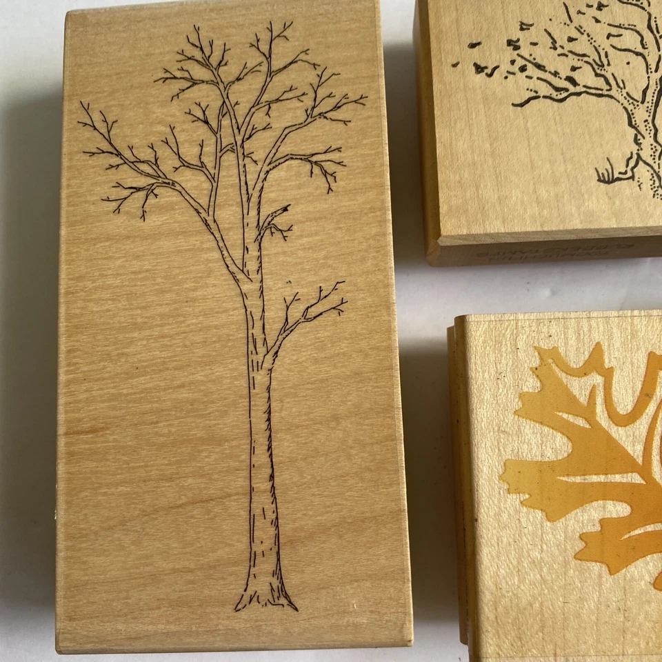 Lote de 10 estampillas de goma de bloque de madera surtidas hojas de árbol de otoño palmera de colección 1990 Foto 3 de 4