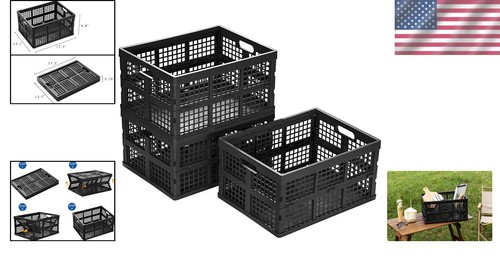 Versatile Collapsible Storage Crates - 34L Capacity, Pack of 3 in Classic Black - Picture 2 of 10