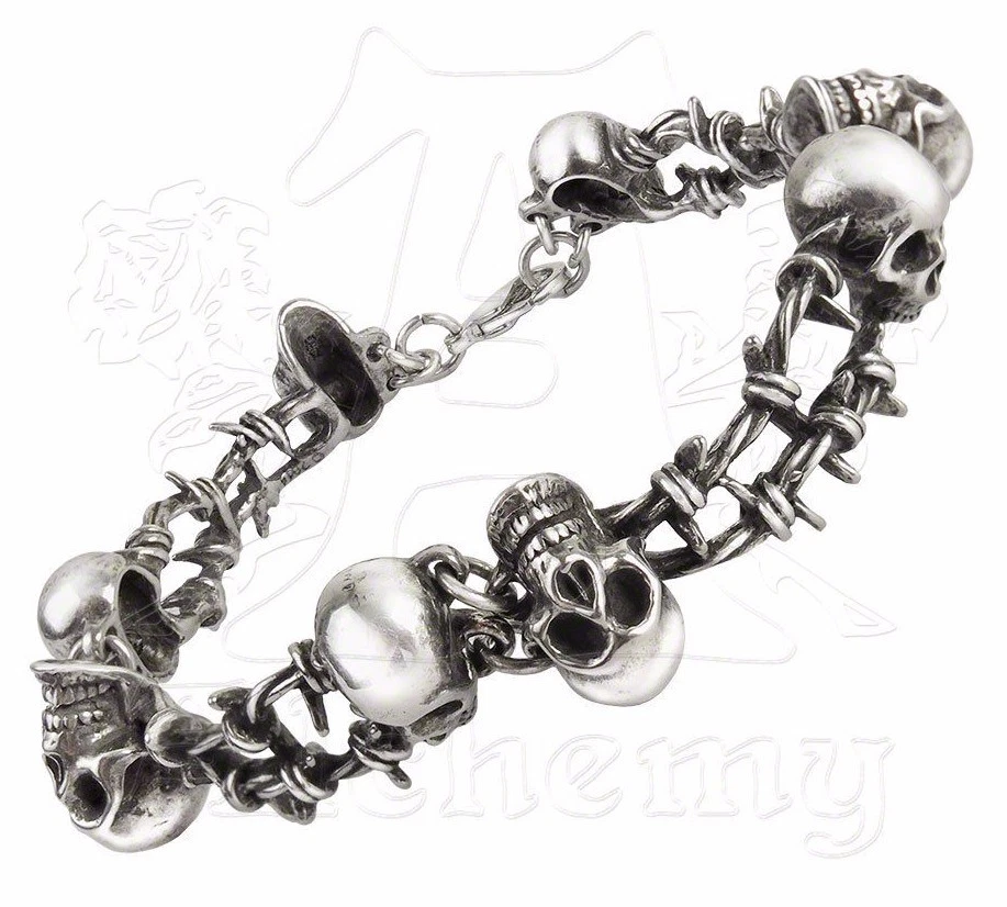 Alchemy Gothic No Mans Land Skull Barbed Wire Pewter Bracelet Passchendaele A103 - Image 2 of 4