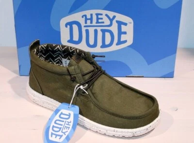 HEY DUDE Slipper Canvas Stoff Halbschuhe Slip On - WALLY MID CANVAS Olive - Neu!