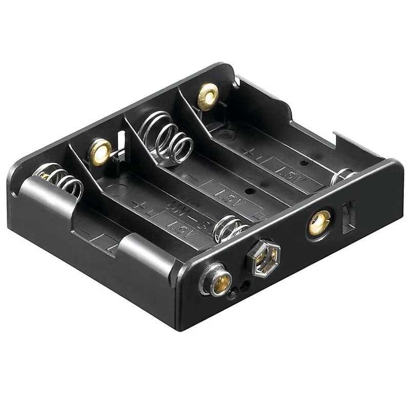 GOOBAY Batteriehalter für 4x AA / Mignon Batterien, 9V Clip Anschluß Batteriefach flach