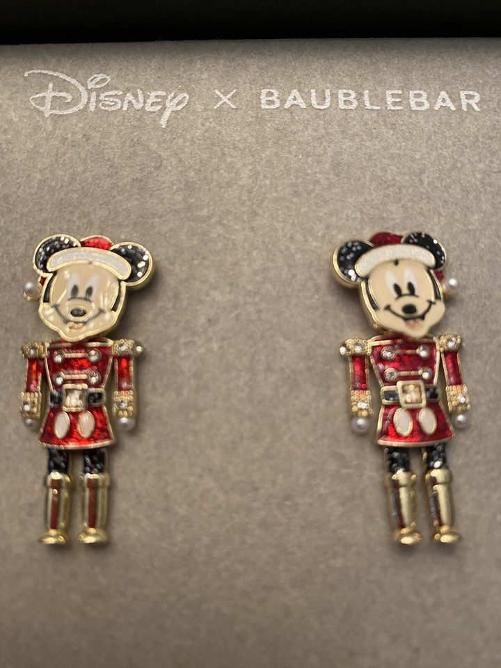 Disney X Baublebar Mickey Mouse Nutcracker Earrings Holiday New In Box