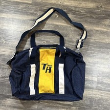 Vintage Tommy Hilfiger Duffle Bag Gym Travel Luggage Yellow and Denim