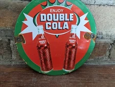 VINTAGE DOUBLE COLA SODA POP ENAMEL METAL PORCELAIN DOOR SIGN 6"