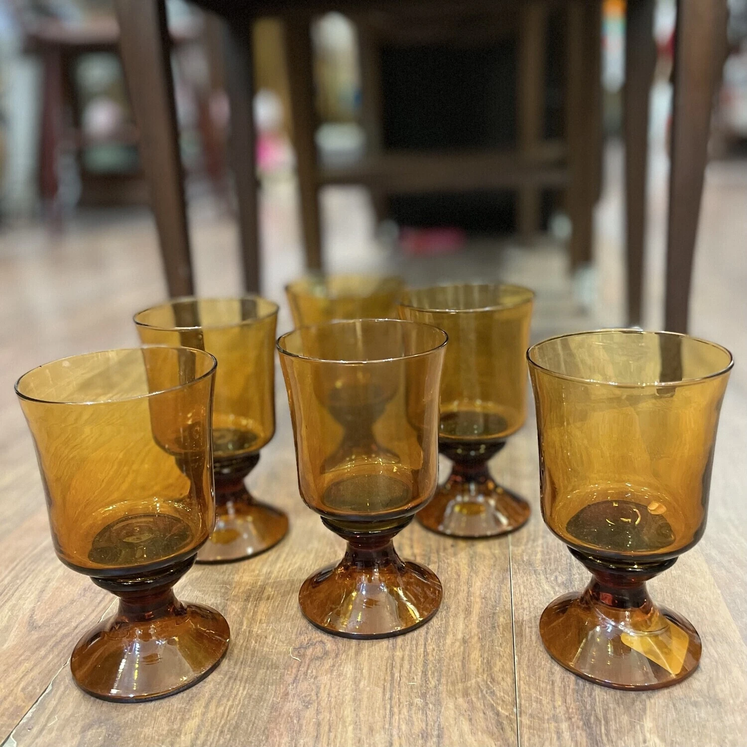 Vintage Amber Glass Drinking Glasses   set of 6