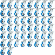 50 Pack Caster Swivel Plate On Blue Polyurethane Wheels (2" no brake)