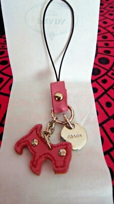 authentischer PRADA Damen Schlüsselanhänger Charm Portachiavi rosa Hund schönes Weihnachtsgeschenk