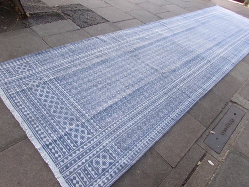 Vintage Traditional Hand Made Oriental Cotton Grey Blue Kilim Ziloo 576x158cm - Picture 3 of 17