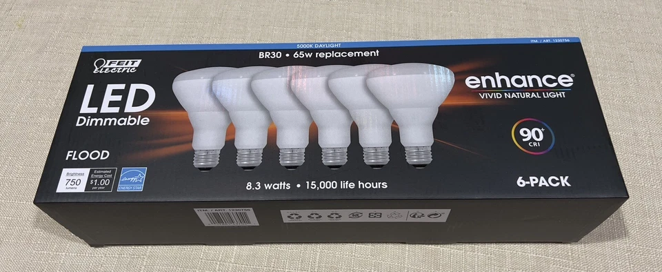 (2) 6 Pack Feit Electric Enhance Dimmable 65 Watt Flood Daylight BR30 LED Bulbs - Image 4 of 4