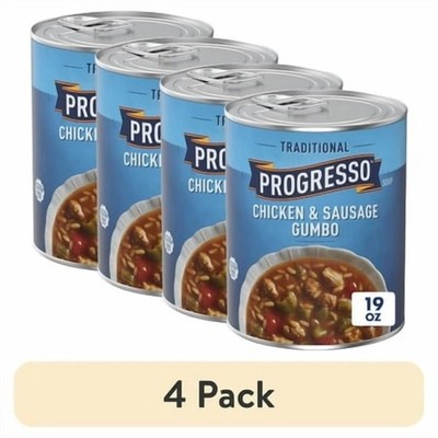 (4 pack) Progresso Traditional Chicken and Sausage Gumbo Canned Soup, 19 oz
