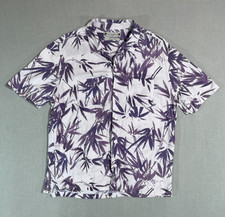 AllSaints Mens Small Bambusa Purple White Viscose Camp Collar Short Sleeve Shirt