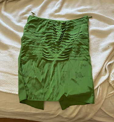 Gucci Green Silk Satin Ruffle Pencil Skirt Zip Closure Made in Italy Sz L