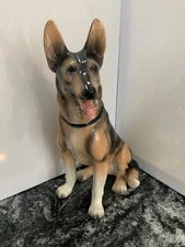 VTG 1950's Large Porcelain sitting 11” tall German Shepard Dog Figurine EUC