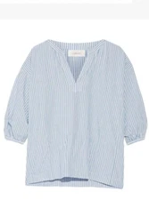 The Great Cotton Linen Striped Blouse 3/4 Skeeves Size 1 Spring Summer