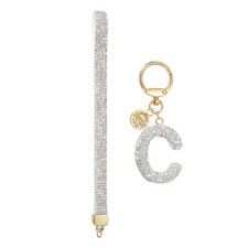 Initial Letter C Keychain for Women Rhinestone Alphabet Keychain, White