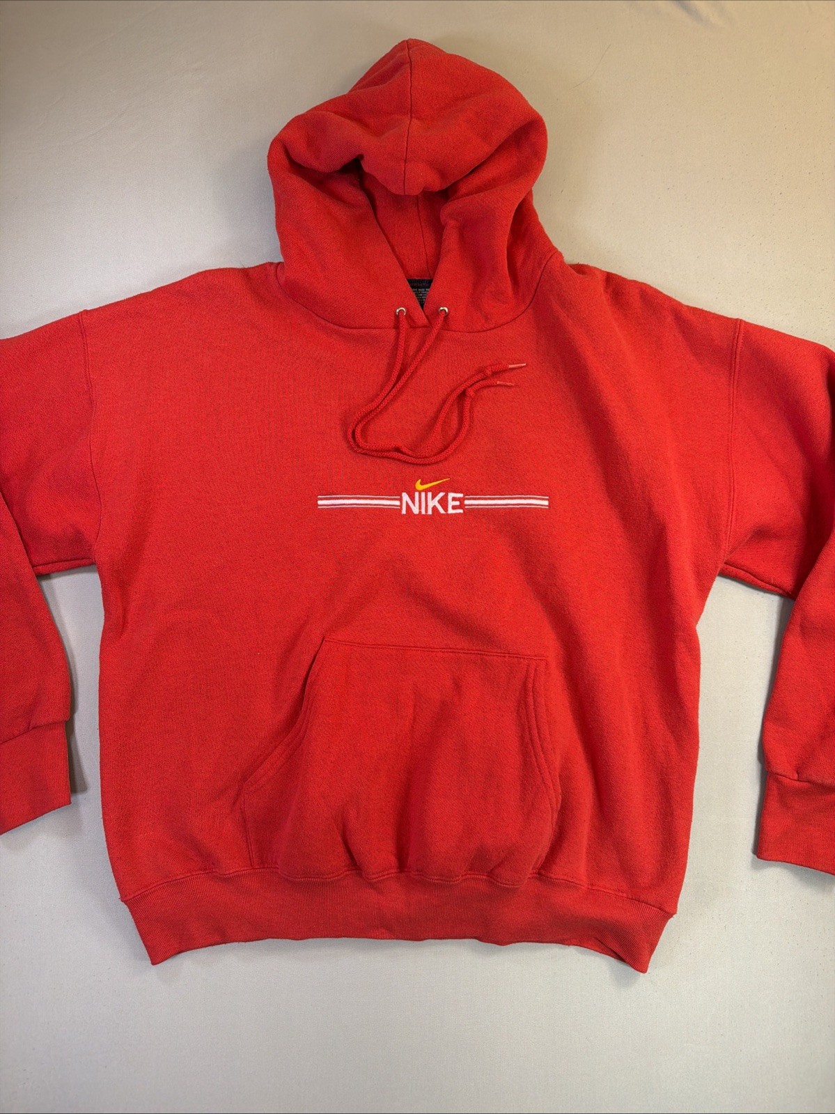 Vtg 90s Nike Center Swoosh Hoodie Red Fruit of the Loom Tag Made in USA XL Rare