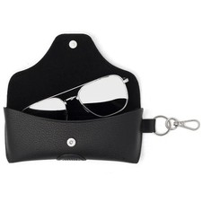 PU Leather Glasses Case with Belt Loop, Semihard Portable Smoke Black