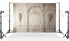 7x5ft European Style Photo Backdrop, Classic Gypsum Pattern, Interior, Props