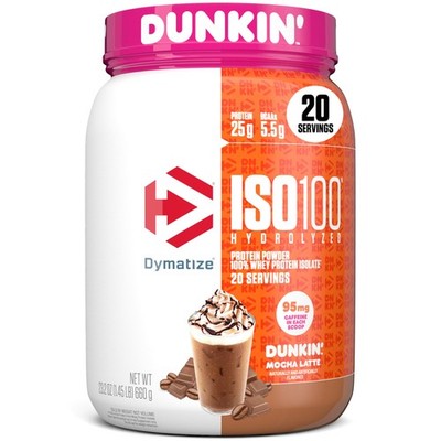 Dymatize Dunkin Mocha Latte ISO100 Whey Protein Powder 25g 95mg Caffeine BCAAs