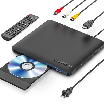 Ultra slim player: HDMI/RCA, region-free, colorful HD, USB playback, remote.
