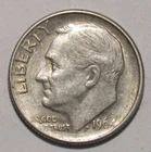 1964 D ROOSEVELT DIME, 90% Silver in circulated condition
