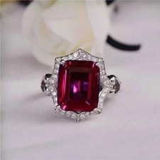 4 Ct Emerald Cut Natural Red Ruby Halo Wedding Ring In 14k White Beautiful Ring