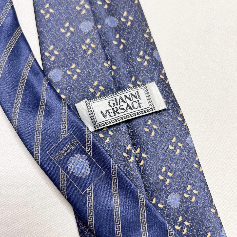 Gianni Versace Vintage 90s Medusa Head Silk Neck Tie Blue Geometric Italian Made - Image 3 of 4