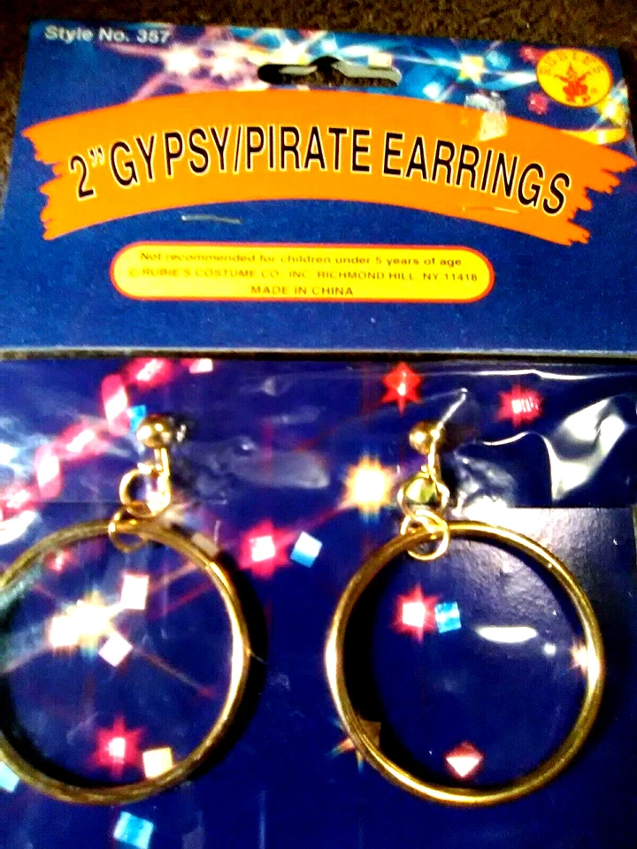Rubíes ~ Pendientes Clip-On Dorado Talla Única Disfraz Pirata/Gitano Foto 2 de 4