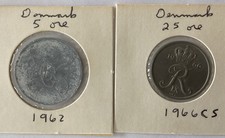 Denmark 1962 5 Ore & 1966 25 Ore 2-Coin Lot