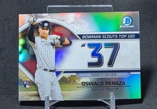 Oswald Peraza Chrome Top 100 Rookie RC 2023 Bowman Card #BTP-37 New York Yankees