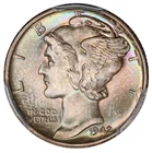 1942 Mercury Silver Dime PCGS MS-66 Rainbow Toned End Roll Album Toning