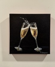 Quadro olio brindisi champagne nero moderno arte da parete celebrazione 12x12 bar arte