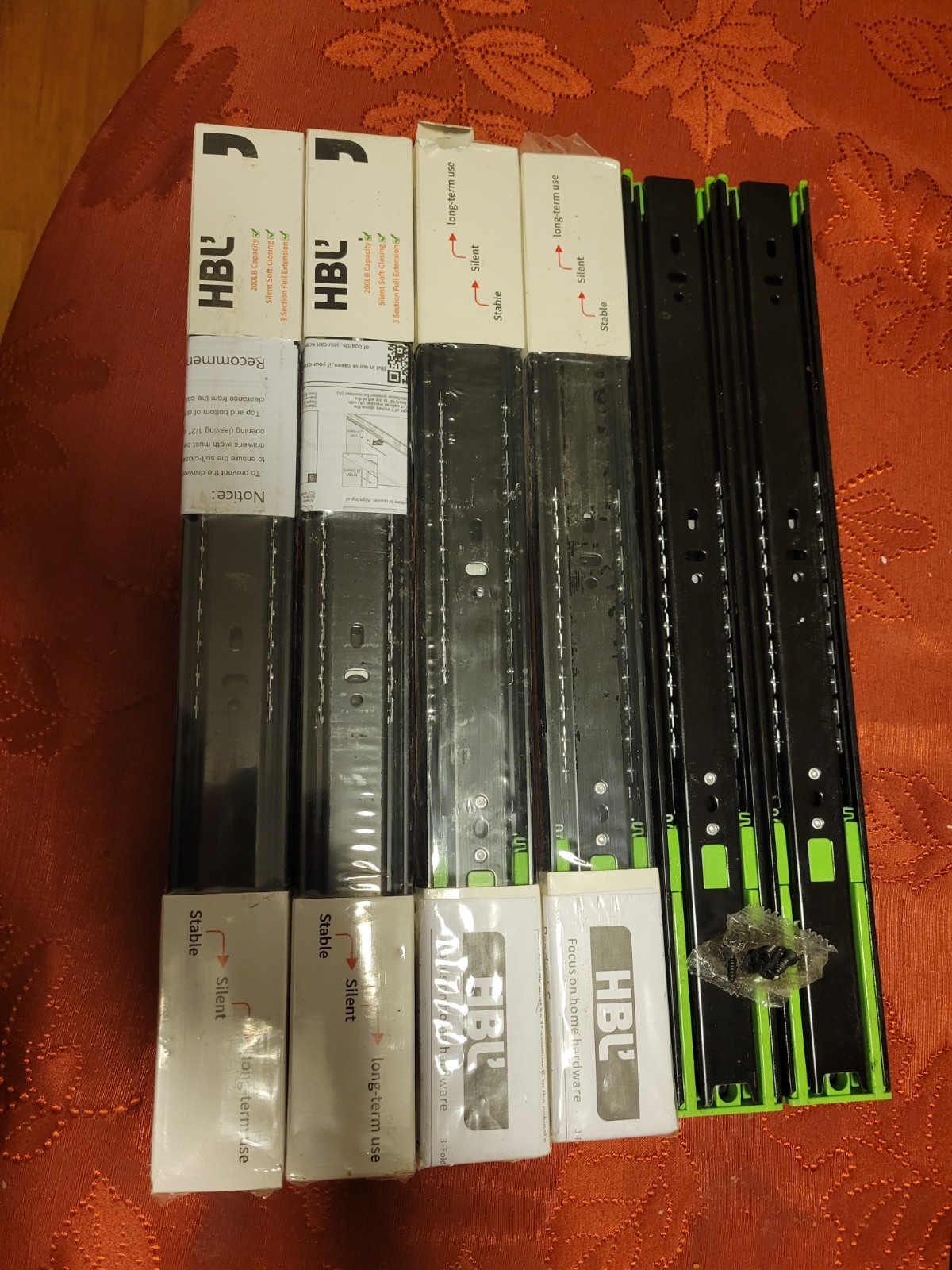 HBL' Pack of 6 pairs/16in Drawer Sliders Soft Close 200LB Ca