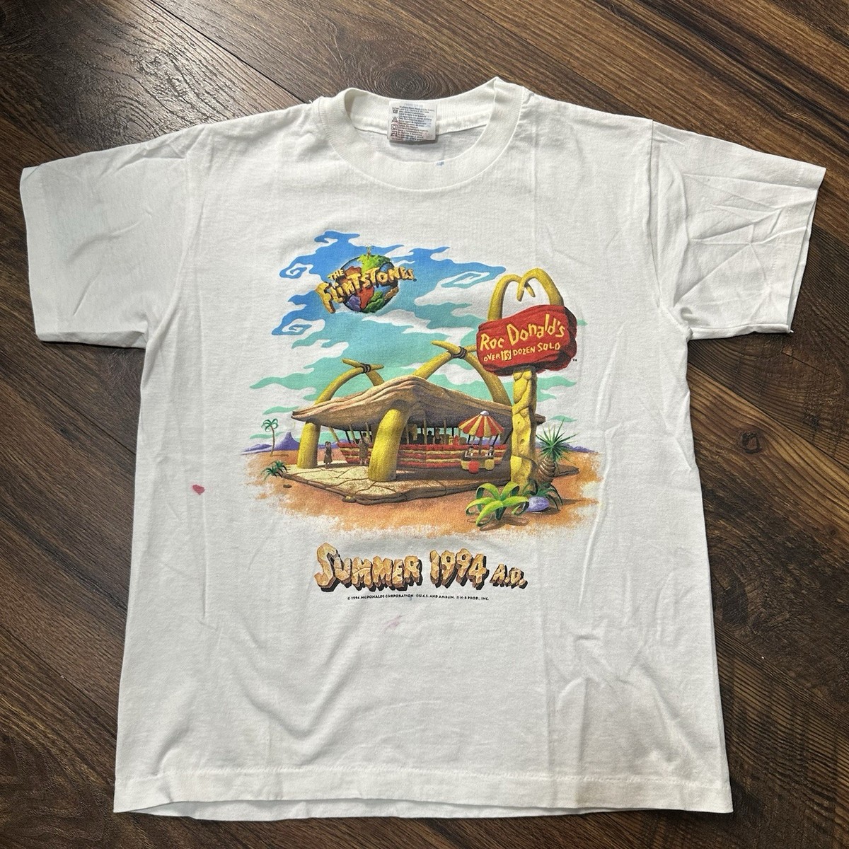 Vtg Single-Stitch 1994 McDonalds The Flintstones White T-Shirt 