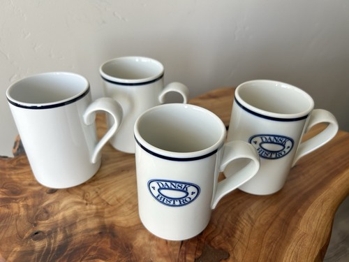Set of 4 Dansk Bistro Blue Stripe Coffee Tea Mugs Cups GUC - Picture 9 of 9