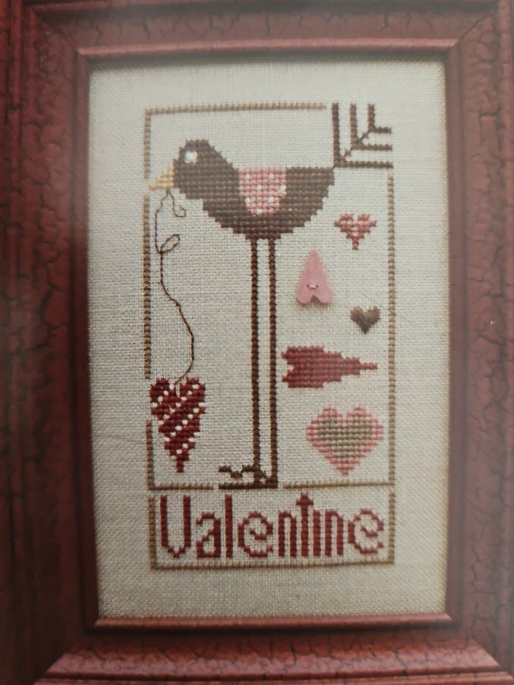 Heart in Hand VALENTINE BIRD Wee One X-Stitch Pattern & Button by Cecilia Turner - Image 2 of 3