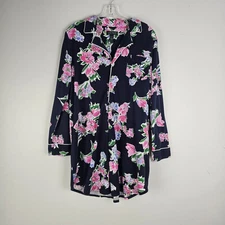 Lauren Ralph Lauren Shirt Womens Navy Blue & Pink Floral Pajama Top Tunic Large 