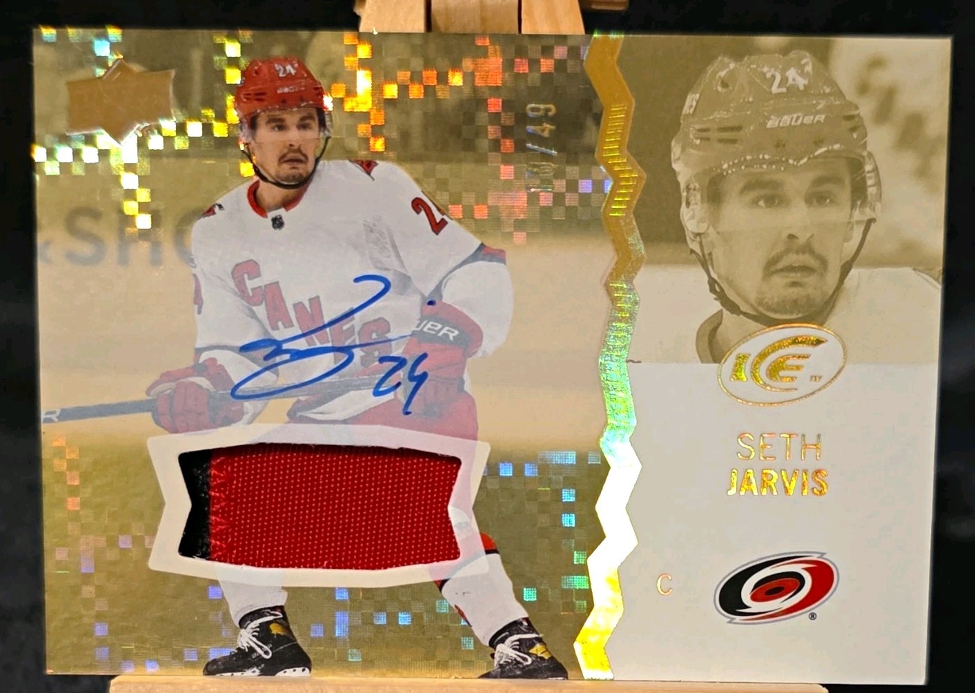 23-24 UD ICE Seth Jarvis 2 Color Patch Auto /49 Hurricanes